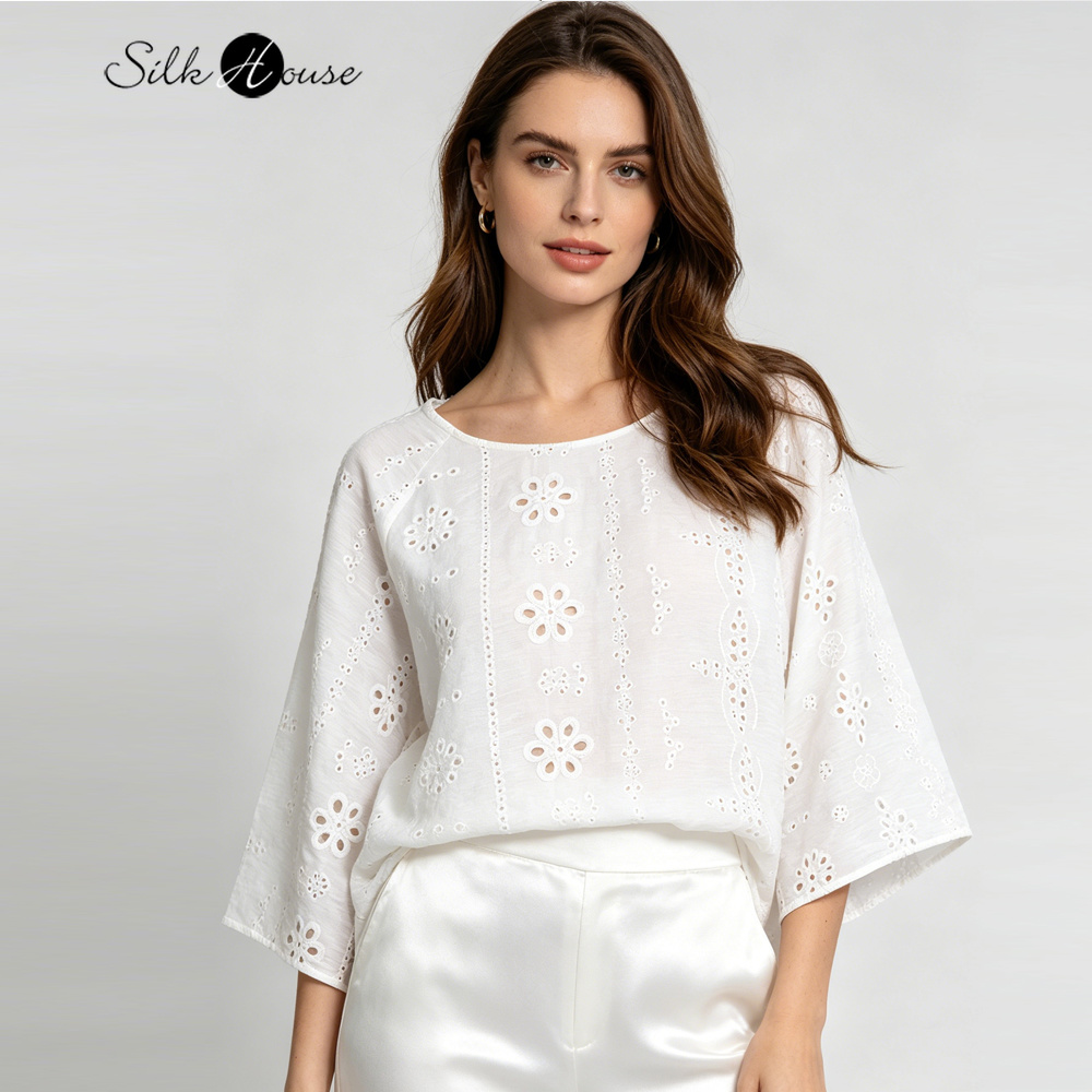 Embroidery Jersey - T-shirt a maniche a tre quarti