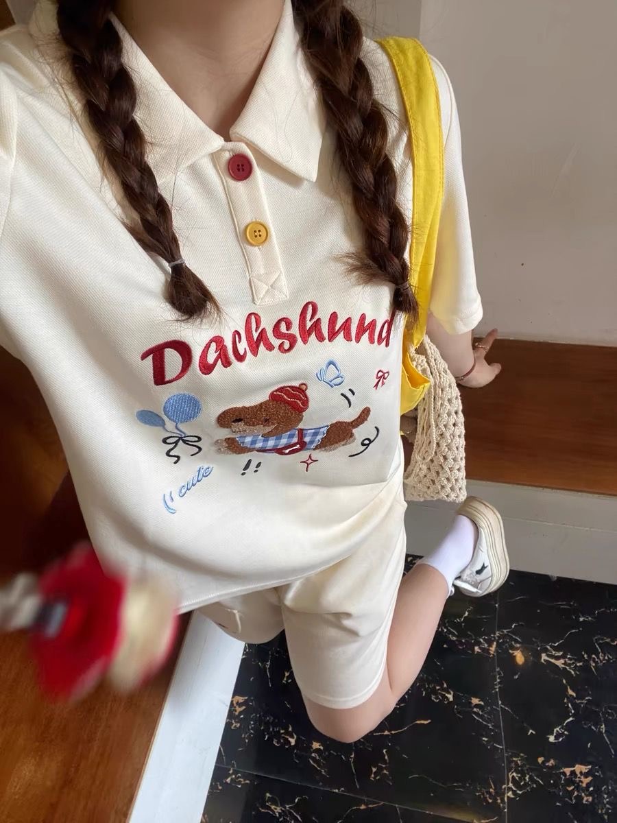 Polo stile giapponese con cane - Embroidery Cotton Shirt recensione e prezzo